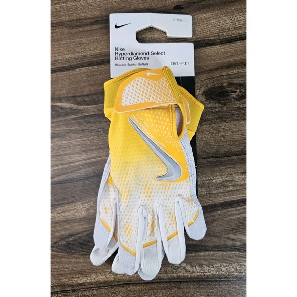 Nike Hyperdiamond Select Batting Gloves Yellow/White Womens Medium Softball‎ New - Picture 1 of 9